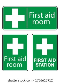 First aid room signs on green background vector illustration