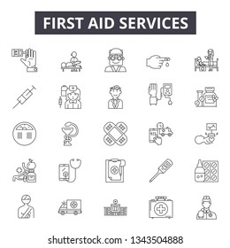 First aid services line icons for web and mobile design. Editable stroke signs. First aid services  outline concept illustrations