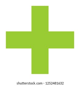 First aid sign created in green color on white background. Plus icon criss cross symbol addition button in flat style. Design graphic element is saved as a vector illustration in EPS file format