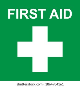 First aid sign, health cross medical symbol, medicine emergency illustration icon, safety design .