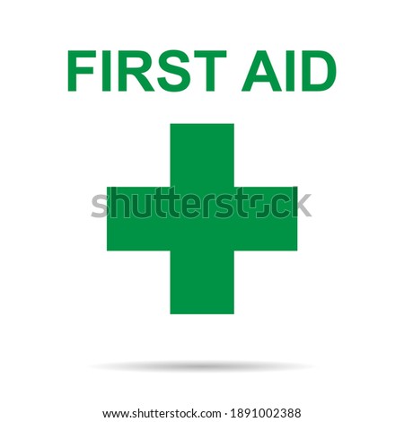 First aid sign, health cross medical symbol, medicine emergency illustration icon, safety design .