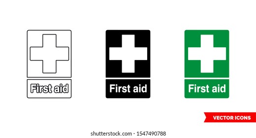 First aid sign icon of 3 types: color, black and white, outline. Isolated vector sign symbol.