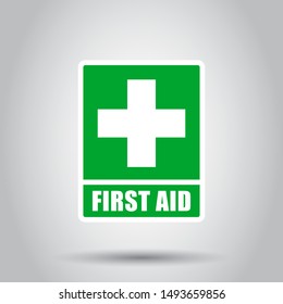 First aid sign icon in flat style. Health, help and medical vector illustration on isolated background. Hospital business concept.