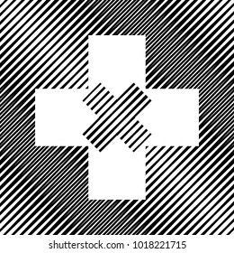 First aid sign illustration. Vector. Icon. Hole in moire background.