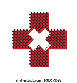 First aid sign illustration. Vector. Brown icon with shifted black circle pattern as duplicate at white background. Isolated.