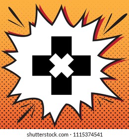 First aid sign illustration. Vector. Comics style icon on pop-art background.