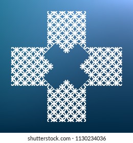 First aid sign illustration. Vector. White textured icon at lapis lazuli gradient background.