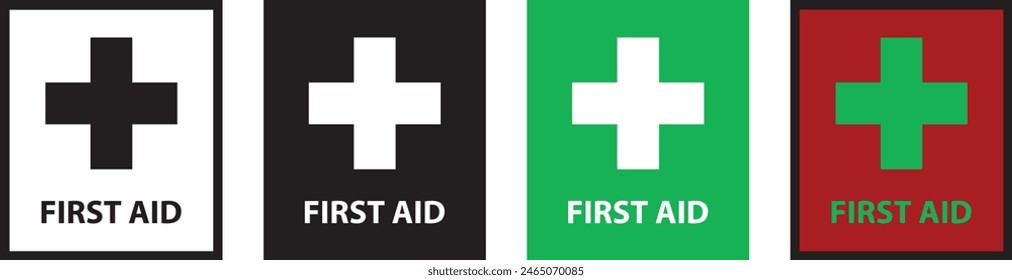 First AID Sign in lined, isolated and colored style. Vector Ilustration