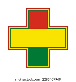 First aid sign. Medical and pharmacy cross symbol vector Illustration. Bolivia flag