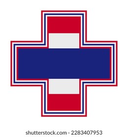 First aid sign. Medical and pharmacy cross symbol vector Illustration. Thailand flag