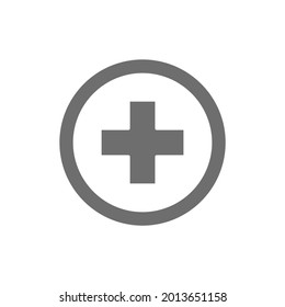 First aid sign, pharmacy, hospital grey icon.