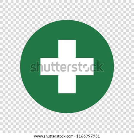First aid sign. White cross on Green square 
