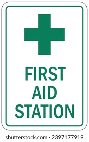 Schild der ersten Hilfsstation und Etiketten