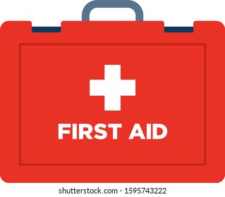 First Aid In A Suitcase. Medicines In A Red Suitcase Vector Flat Icon Isolated On White