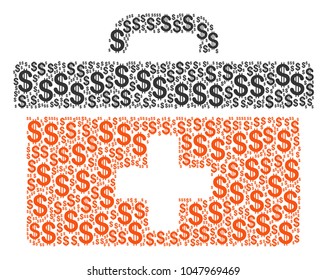 First Aid Toolbox collage of dollars. Vector dollar pictograms are grouped into first aid toolbox illustration.