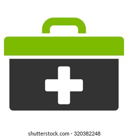 First Aid Toolbox vector icon. Style is bicolor flat symbol, eco green and gray colors, rounded angles, white background.