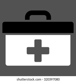 First Aid Toolbox vector icon. Style is bicolor flat symbol, black and white colors, rounded angles, gray background.