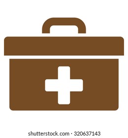 First Aid Toolbox vector icon. Style is flat symbol, brown color, rounded angles, white background.