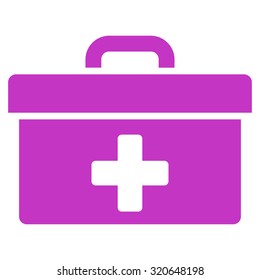 First Aid Toolbox vector icon. Style is flat symbol, violet color, rounded angles, white background.