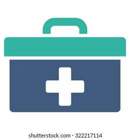 First Aid Toolbox vector icon. Style is bicolor flat symbol, cobalt and cyan colors, rounded angles, white background.