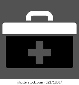 First Aid Toolbox vector icon. Style is bicolor flat symbol, black and white colors, rounded angles, gray background.