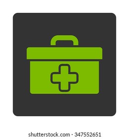 First Aid Toolbox vector icon. Style is flat rounded square button, eco green and gray colors, white background.