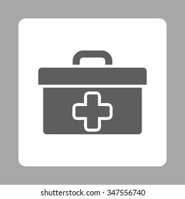 First Aid Toolbox vector icon. Style is flat rounded square button, dark gray and white colors, silver background.