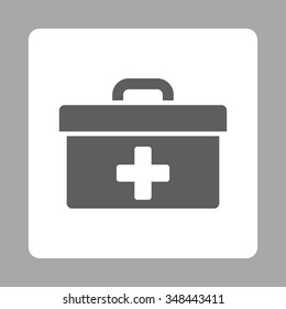 First Aid Toolbox vector icon. Style is flat rounded square button, dark gray and white colors, silver background.
