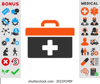 First Aid Toolbox vector icon. Style is bicolor flat symbol, orange and gray colors, rounded angles, white background.