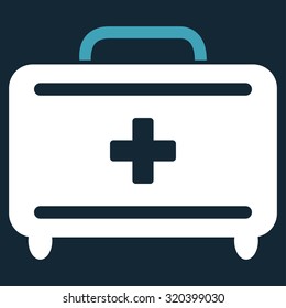 First Aid Toolkit vector icon. Style is bicolor flat symbol, blue and white colors, rounded angles, dark blue background.