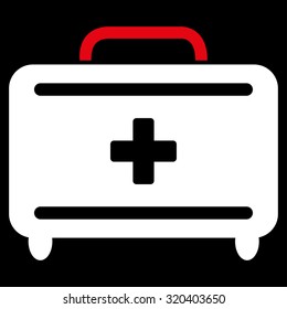 First Aid Toolkit vector icon. Style is bicolor flat symbol, red and white colors, rounded angles, black background.