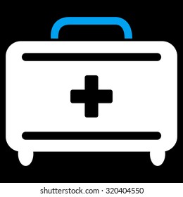 First Aid Toolkit vector icon. Style is bicolor flat symbol, blue and white colors, rounded angles, black background.