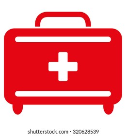 First Aid Toolkit vector icon. Style is flat symbol, red color, rounded angles, white background.