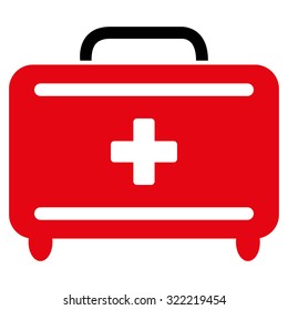 First Aid Toolkit vector icon. Style is bicolor flat symbol, intensive red and black colors, rounded angles, white background.