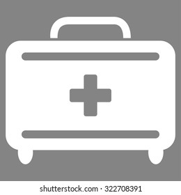 First Aid Toolkit vector icon. Style is flat symbol, white color, rounded angles, gray background.