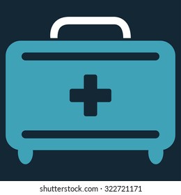 First Aid Toolkit vector icon. Style is bicolor flat symbol, blue and white colors, rounded angles, dark blue background.