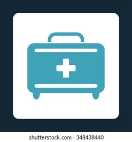 First Aid Toolkit vector icon. Style is flat rounded square button, blue and white colors, dark blue background.