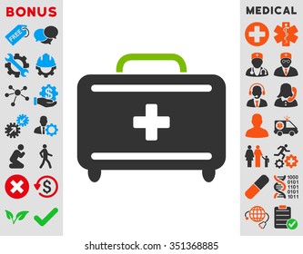 First Aid Toolkit vector icon. Style is bicolor flat symbol, eco green and gray colors, rounded angles, white background.