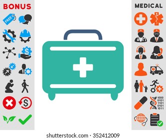 First Aid Toolkit vector icon. Style is bicolor flat symbol, cobalt and cyan colors, rounded angles, white background.