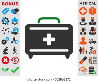 First Aid Toolkit vector icon. Style is bicolor flat symbol, green and gray colors, rounded angles, white background.
