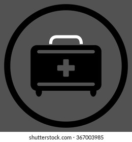 First Aid Toolkit vector icon. Style is bicolor flat circled symbol, black and white colors, rounded angles, gray background.