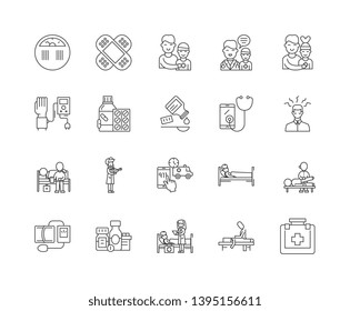 First aid training line icons, signs, vector set, outline illustration concept 