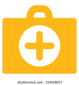 First Aid vector icon. Style is flat symbol, yellow color, rounded angles, white background.