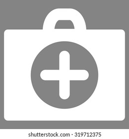 First Aid vector icon. Style is flat symbol, white color, rounded angles, gray background.