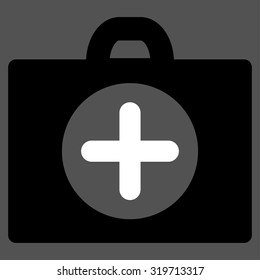 First Aid vector icon. Style is bicolor flat symbol, black and white colors, rounded angles, gray background.