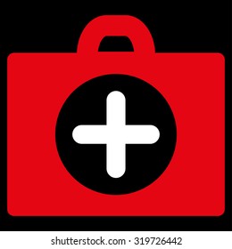 First Aid vector icon. Style is bicolor flat symbol, red and white colors, rounded angles, black background.
