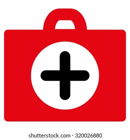 First Aid vector icon. Style is bicolor flat symbol, intensive red and black colors, rounded angles, white background.