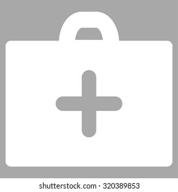 First Aid vector icon. Style is flat symbol, white color, rounded angles, silver background.