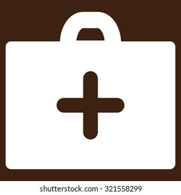 First Aid vector icon. Style is flat symbol, white color, rounded angles, brown background.