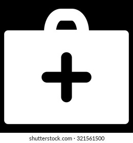First Aid vector icon. Style is flat symbol, white color, rounded angles, black background.
